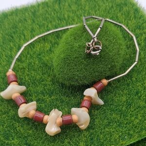 Elegant Cream Mother Of Pearl and Brown Beaded Necklace 14 Inch N3638